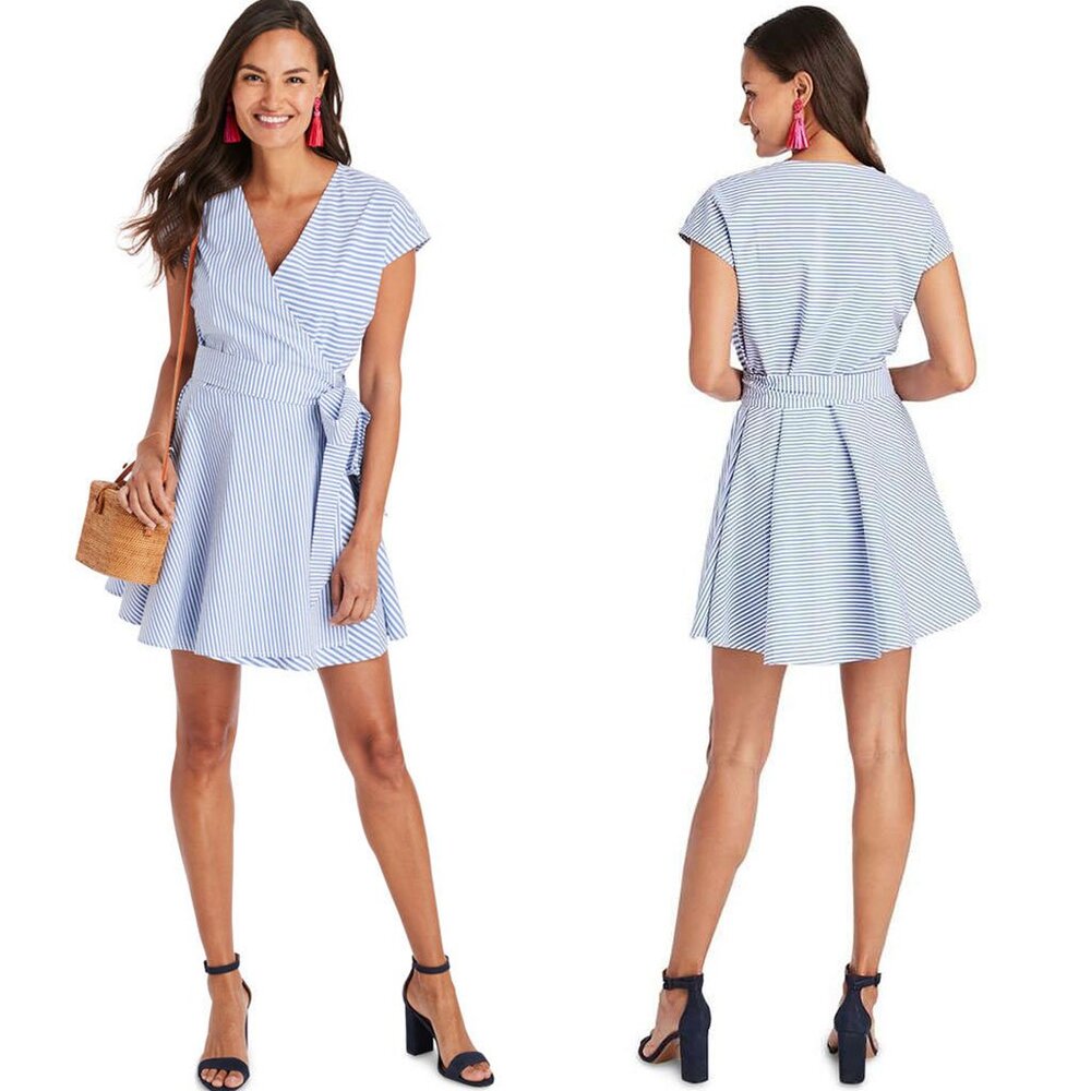 Vineyard Vines Grier Blue/White Striped Mix Flare Cotton Marlin Wrap Dress Sz XS
